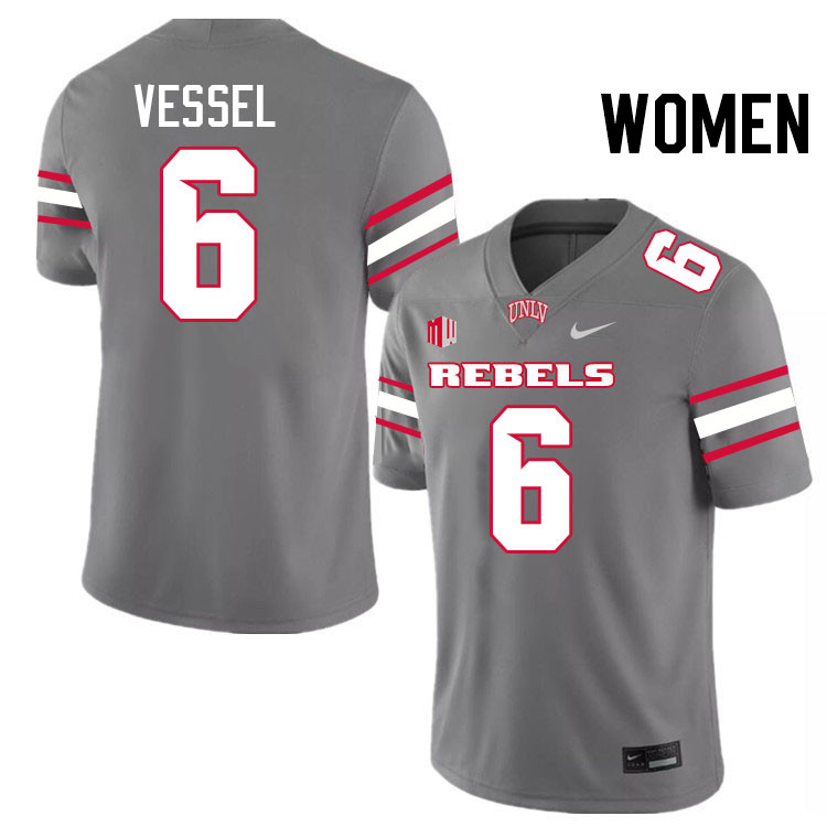 Women #6 Jeremiah Vessel UNLV Rebels College Football Jerseys Stitched-Grey